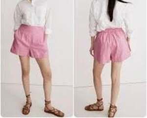 Madewell Clean Pull-On Shorts in Linen-Cotton Blend Pink